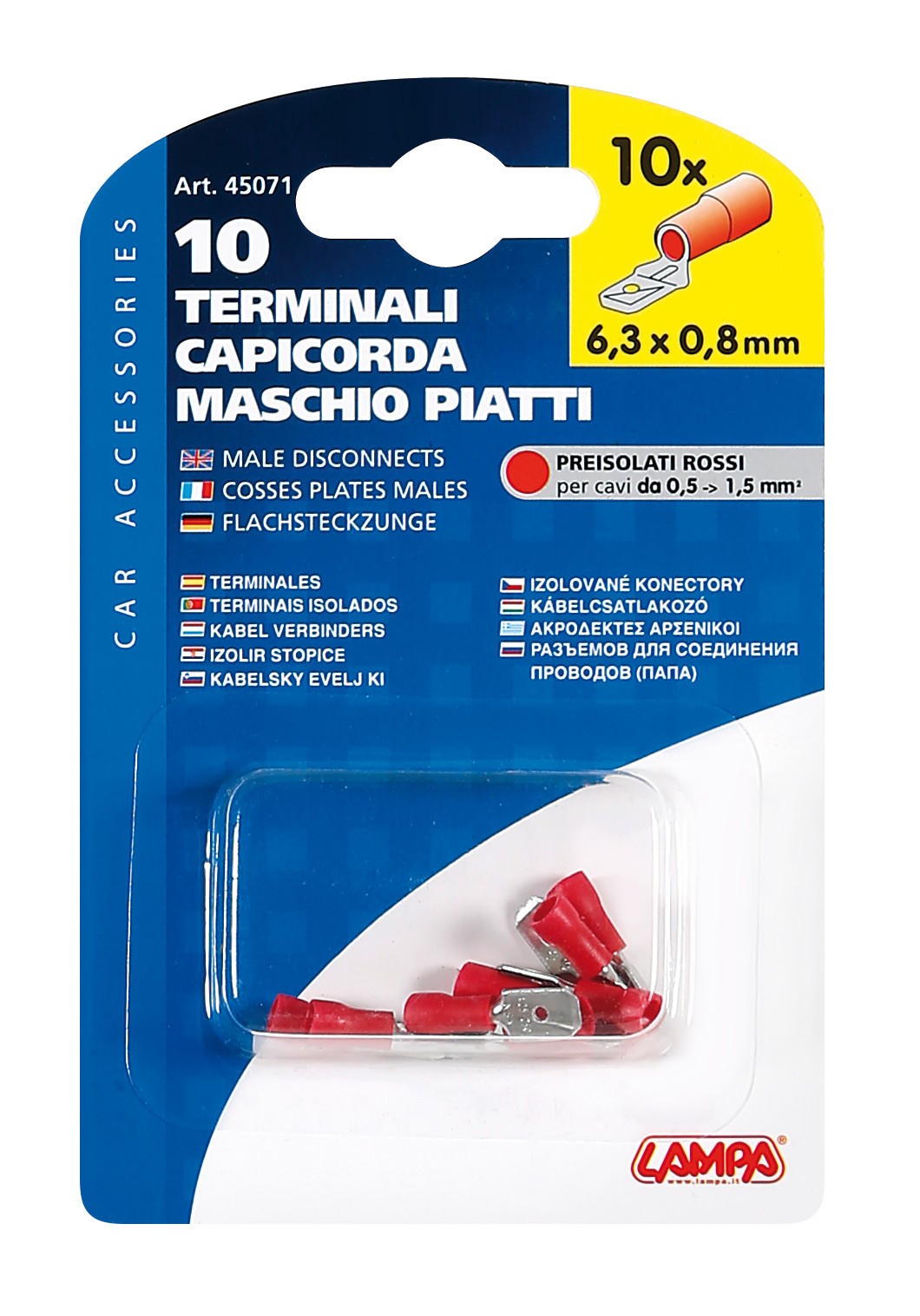 10 terminali - capicorda maschio piatti - Rosso