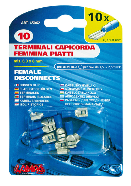 10 terminali - capicorda femmina piatti - Blu