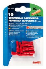 10 terminali - capicorda femmina rotondi - Rosso