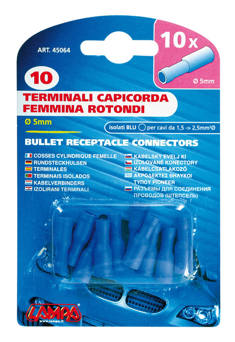 10 terminali - capicorda femmina rotondi - Blu