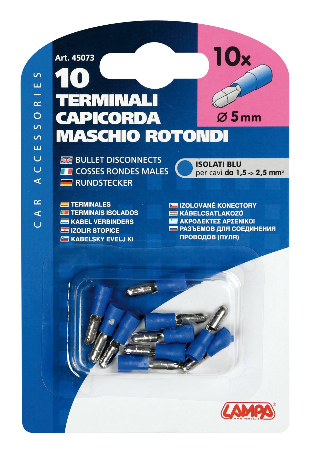 10 terminali - capicorda maschio rotondi - Blu