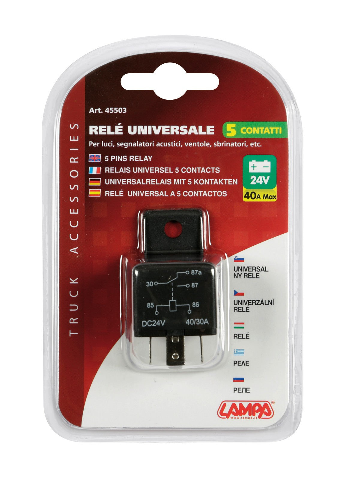 Relè universale 24V - 40A - 5 contatti