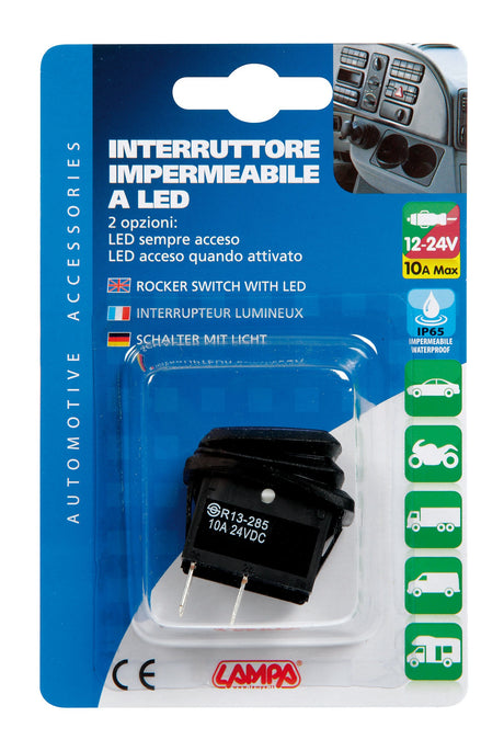 Interruttore impermeabile con led - 12/24V - Blu