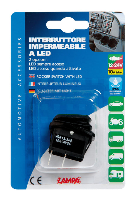 Interruttore impermeabile con led - 12/24V - Verde