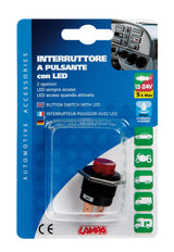 Interruttore a pulsante con led - 12/24V - Rosso