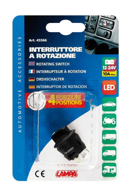 Interruttore a rotazione a 4 posizioni - 12/24V - 10A