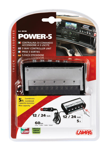 Power-5, centralina di comando, accensione a 5 uscite, 12/24V