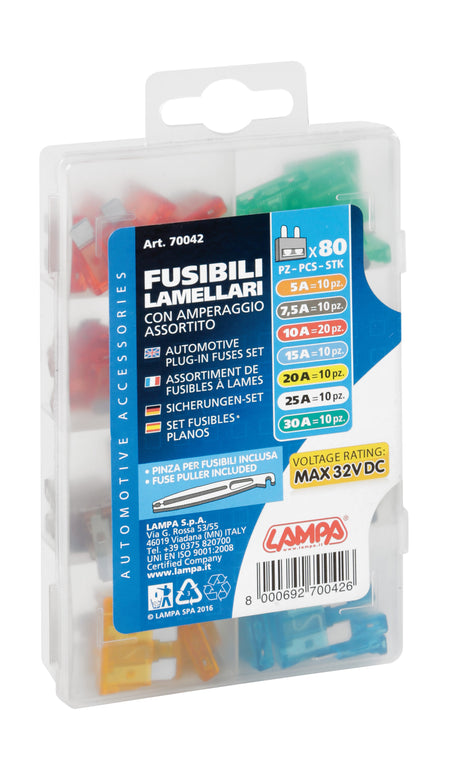 Set 80 fusibili lamellari assortiti, 12/32V