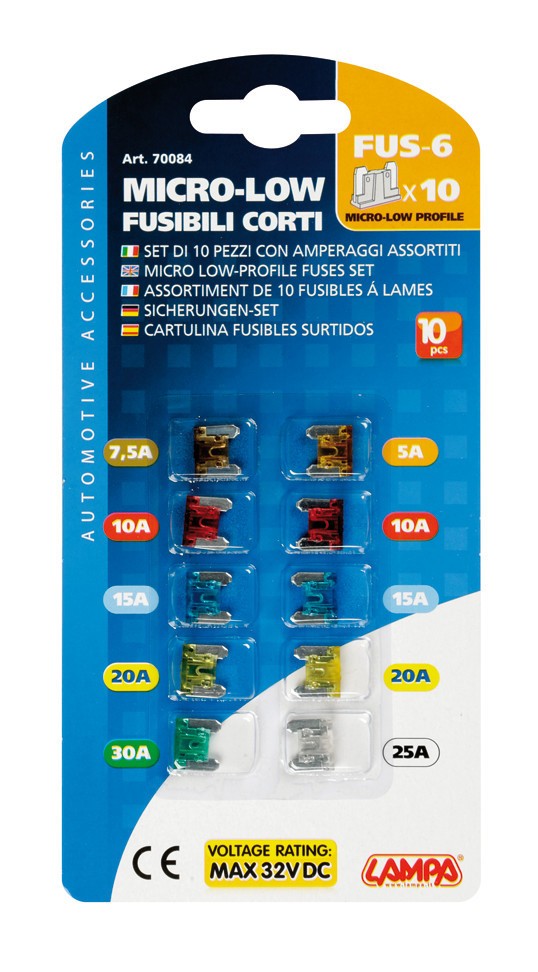 Set 10 fusibili lamellari micro-low profile, 12/32V