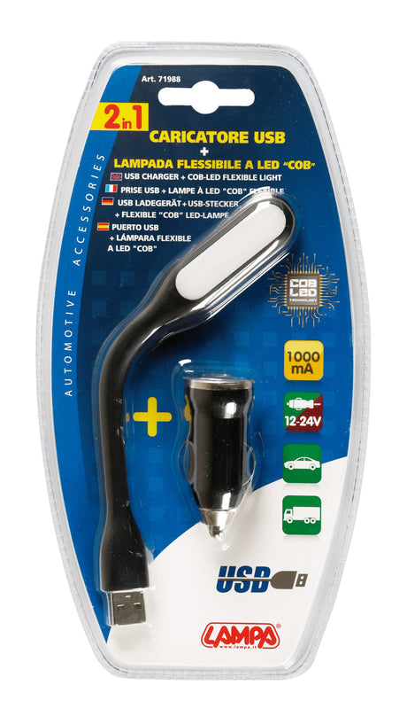 Lampada flessibile a LED COB + caricatore USB 12/24V