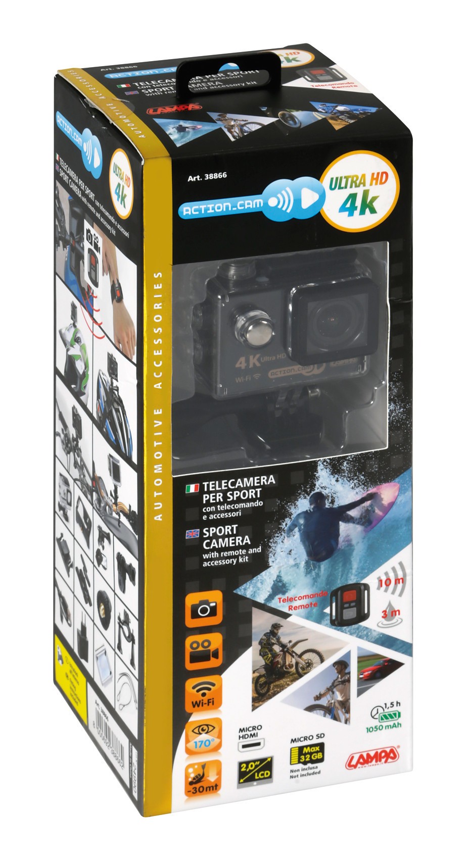 Action-Cam 3, telecamera 4K con telecomando e kit accessori