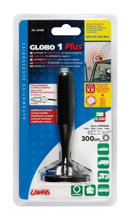 Globo-1 Plus, antenna TV amplificata con ricezione digitale, 12/24V - 130 mm